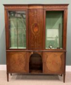 EDWARDIAN INLAID CHINA DISPLAY CABINET, (for restoration), ribbon and floral swag detail, central
