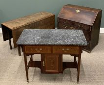 ANTIQUE FURNITURE PARCEL (3), comprising marble top inlaid mahogany wash stand, twin upper frieze