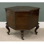 GEORGE III MAHOGANY WINE COOLER, six-sided, compartmented interior, carved and knurled supports,