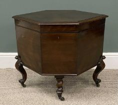 GEORGE III MAHOGANY WINE COOLER, six-sided, compartmented interior, carved and knurled supports,