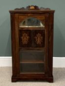 VICTORIAN INLAID ROSEWOOD MUSIC SHEET CABINET, single door, upper arched bevel edged mirror,