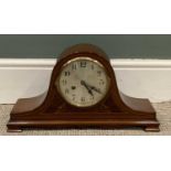 D.R.G.M GONG STRIKE MANTEL CLOCK, shaped mahogany case, walnut and boxwood inlaid, circular dial,