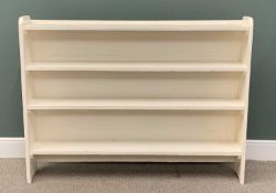 WHITE PAINTED VINTAGE BOOK/DISPLAY SHELVES, shaped ends, four open shelves, closed back, 116 (h) x