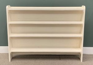 WHITE PAINTED VINTAGE BOOK/DISPLAY SHELVES, shaped ends, four open shelves, closed back, 116 (h) x