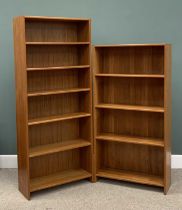 TWO MID-CENTURY TEAK BOOKCASES/DISPLAY UNITS, interior adjustable shelves, 183.5 (h) x 77 (w) x