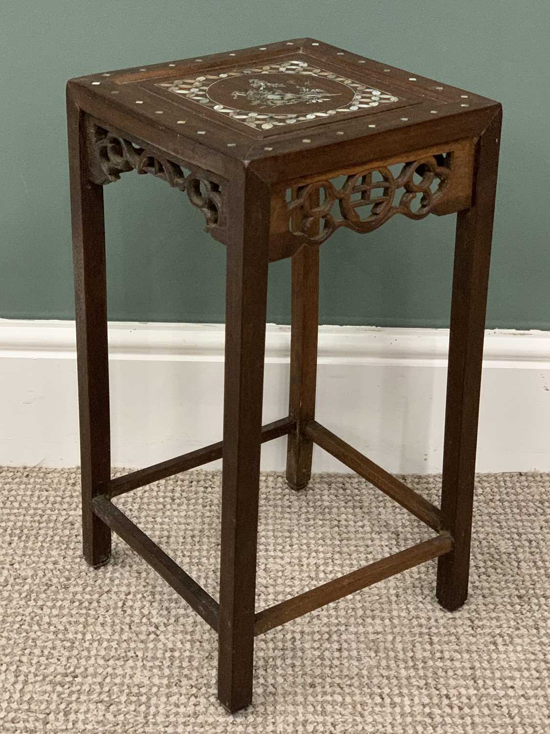 FOUR ORIENTAL TABLES, comprising pair Chinese carved hardwood, leaf and berry frieze detail, - Image 7 of 11