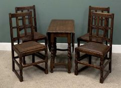 OAK GATELEG DINING TABLE & FOUR CHAIRS, piecrust edge top, barley twist supports, shaped end