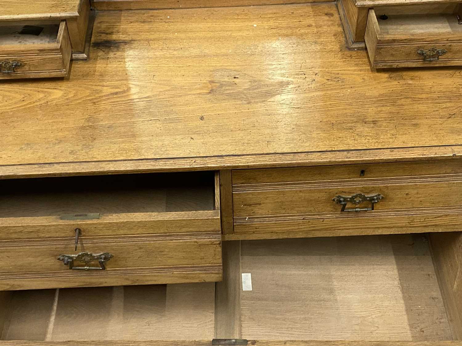 VICTORIAN BLONDE OAK MIRRORED DRESSING CHEST, shaped upper mirror and supports, two box drawers, - Image 2 of 3