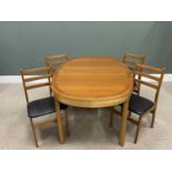 NATHAN MID CENTURY TEAK EXTENDING DINING TABLE & FOUR CHAIRS, crossbanded top on slightly tapering