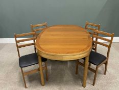 NATHAN MID CENTURY TEAK EXTENDING DINING TABLE & FOUR CHAIRS, crossbanded top on slightly tapering