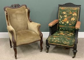 TWO VICTORIAN PARLOUR CHAIRS, comprising aesthetic movement style ebonised and gilt armchair,