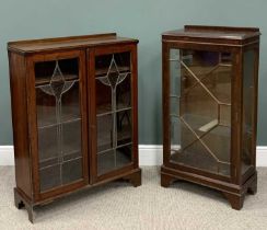 TWO VINTAGE CHINA DISPLAY CABINETS, mahogany single door, glass interior shelves, 115 (h) x 60.5 (w)