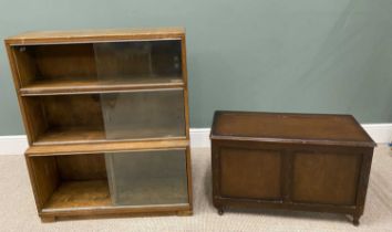 TWO ITEMS VINTAGE OAK FURNITURE, comprising Minty three section stacking bookcase, sliding glass