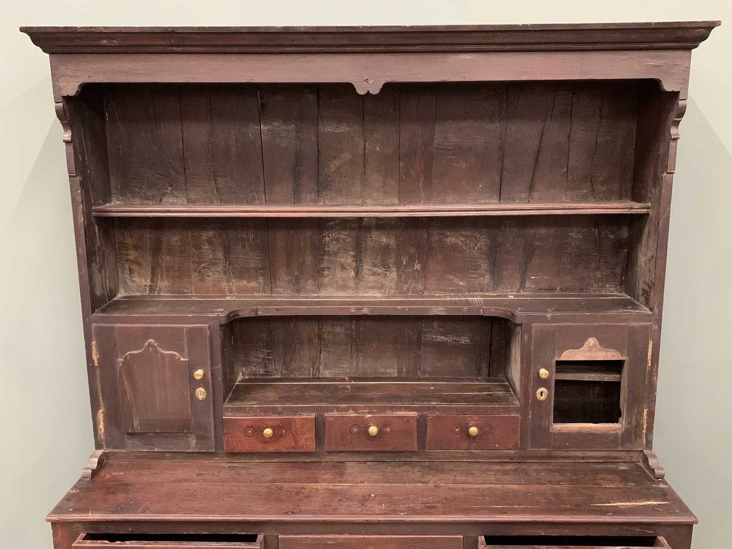 GEORGE II OAK & ELM WELSH DRESSER, circa 1760, peg-joined construction, rough sawn backboards, - Image 2 of 7