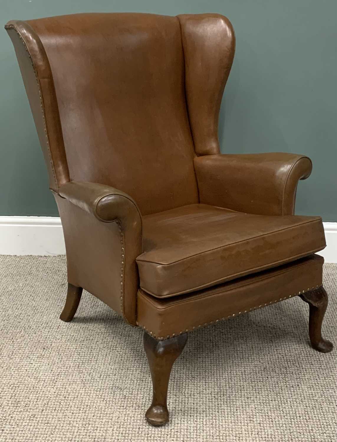 PARKER KNOLL WINGBACK ARMCHAIR in brown leather-effect, curled arm ends, metal button detail, - Image 3 of 5