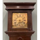 JOHN SANDERSON OAK BRASS DIAL LONGCASE CLOCK, early 18th Century, 10.5 inch square dial, Roman