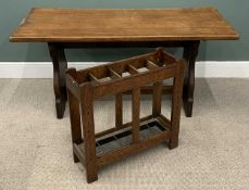 ARTS & CRAFTS STYLE OAK STICKSTAND & AN OAK REFECTORY TABLE, five section stand, boxwood and ebony