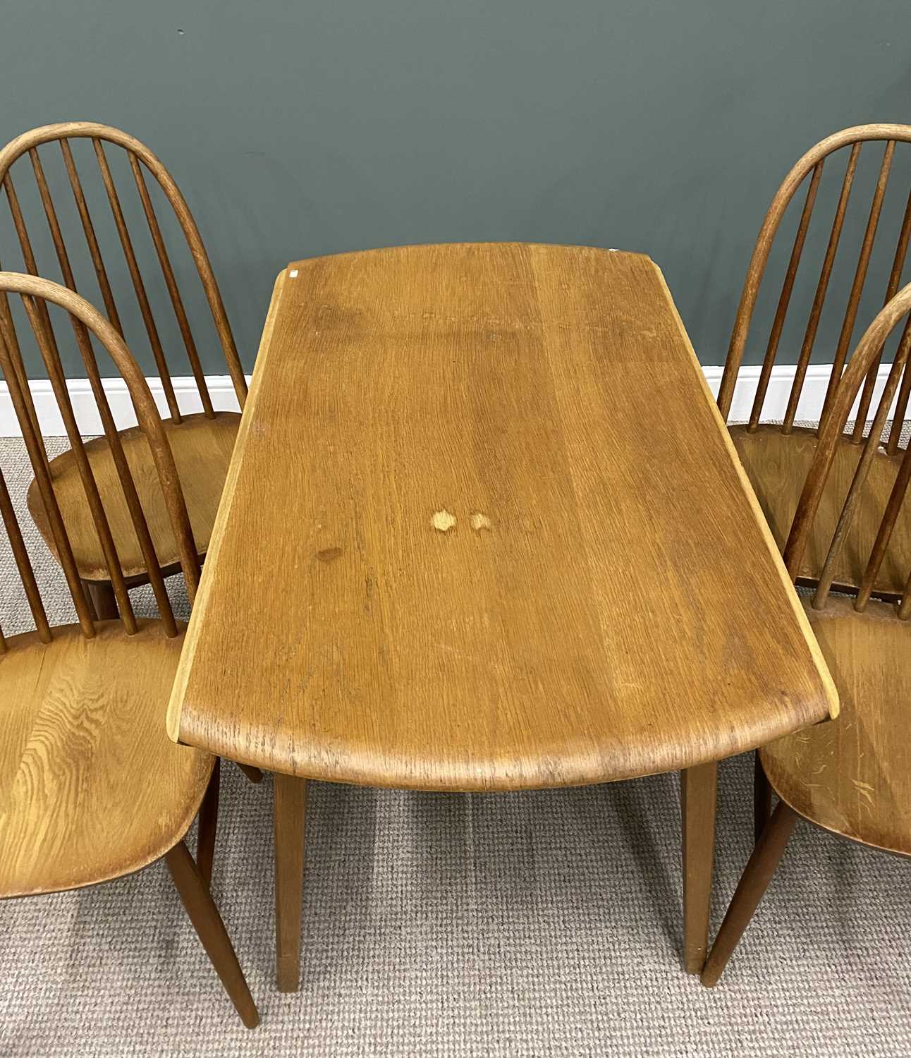 ERCOL TWIN FLAP DINING TABLE & FOUR HOOP-BACK DINING CHAIRS, 74 (h) x 69 (w closed) x 110cms (l) and - Image 2 of 5