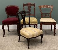 FOUR VICTORIAN/EDWARDIAN SIDE CHAIRS, comprising Chippendale style carved mahogany nursing chair,