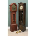 TWO VINTAGE & REPRODUCTION LONGCASE CLOCKS, comprising circa 1930s oak example, 10.5 inch circular