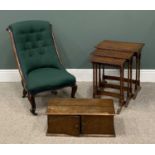 THREE ITEMS OF VICTORIAN & LATER FURNITURE, comprising carved walnut nursing chair, button back