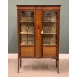 EDWARDIAN INLAID MAHOGAY CHINA CABINET, ribbon swag and scroll inlay, boxwood stringing, bow front