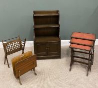 FOUR ITEMS VINTAGE & REPRODUCTION OCCASIONAL FURNITURE, comprising Ercol waterfall bookcase