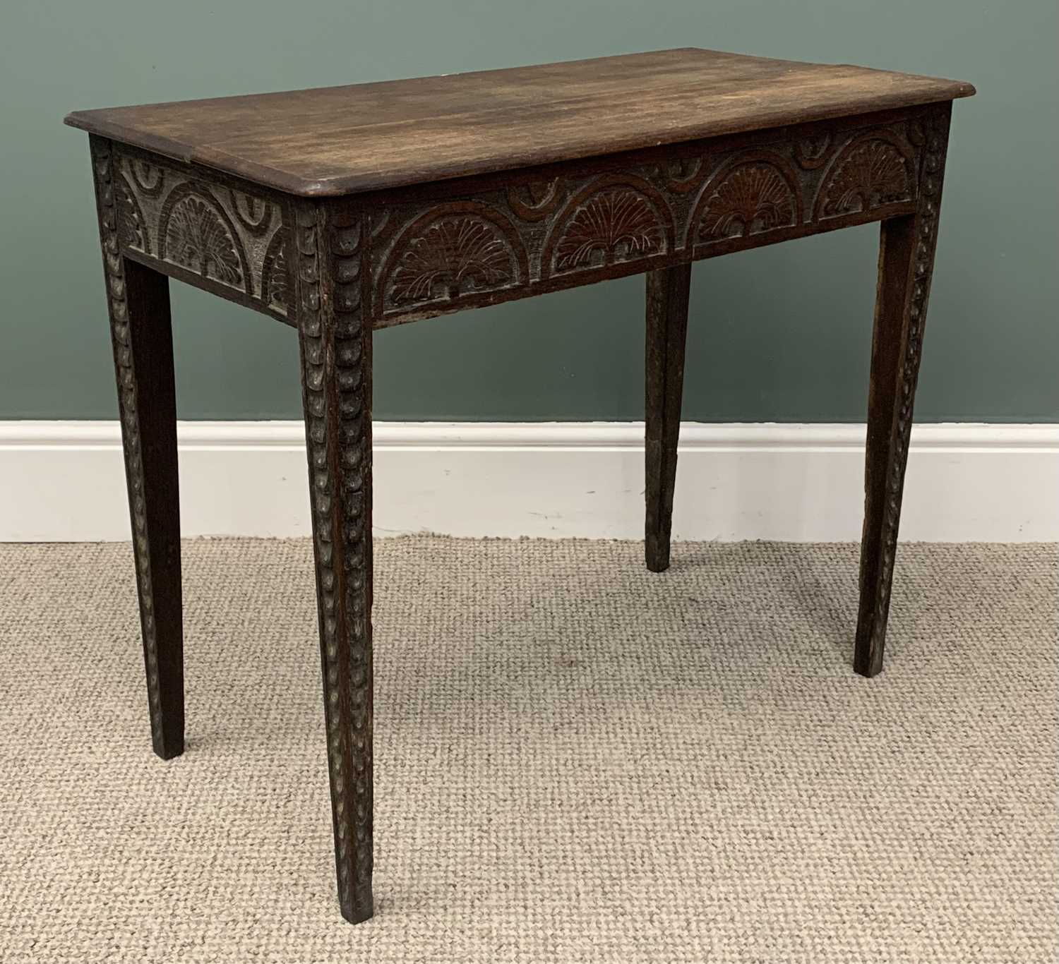 THREE PIECES VINTAGE OAK OCCASIONAL FURNITURE, comprising rectangular top side table, carved frieze, - Image 3 of 6
