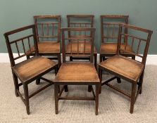 MATCHING SET OF SIX WELSH ELM FARMHOUSE CHAIRS, circa 1830, slightly curved crest rail, stick back