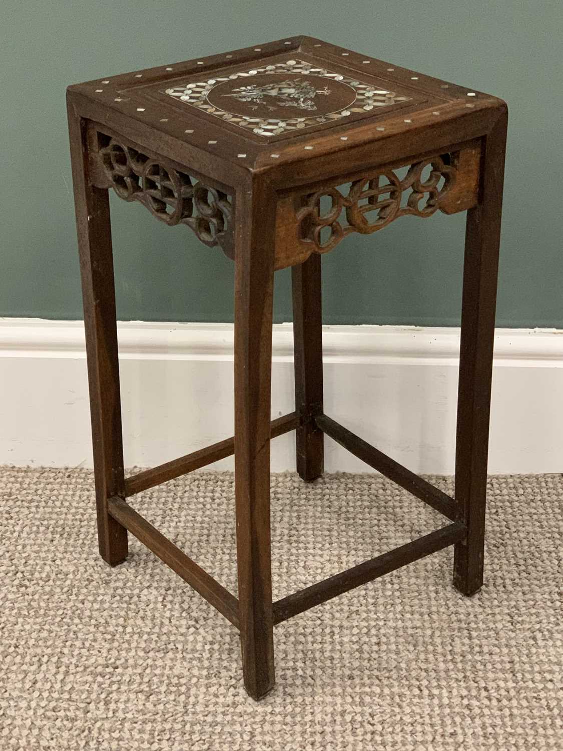 FOUR ORIENTAL TABLES, comprising pair Chinese carved hardwood, leaf and berry frieze detail, - Image 6 of 11