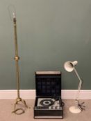 DANSETTE RECORD PLAYER & TWO LAMPS comprising a twist column brass standard lamp, three footed base,
