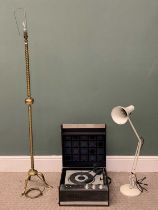 DANSETTE RECORD PLAYER & TWO LAMPS comprising a twist column brass standard lamp, three footed base,