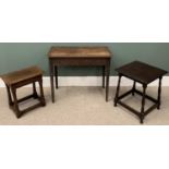 THREE PIECES VINTAGE OAK OCCASIONAL FURNITURE, comprising rectangular top side table, carved frieze,