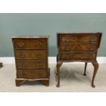 TWO SMALL REPRODUCTION CHESTS OF DRAWERS, comprising Burr walnut twin flap example, three serpentine