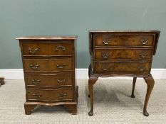 TWO SMALL REPRODUCTION CHESTS OF DRAWERS, comprising Burr walnut twin flap example, three serpentine