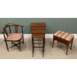 THREE ITEMS EDWARDIAN INLAID MAHOGANY FURNITURE, comprising corner armchair with ivory inlay and