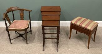 THREE ITEMS EDWARDIAN INLAID MAHOGANY FURNITURE, comprising corner armchair with ivory inlay and