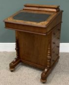VICTORIAN WALNUT DAVENPORT, lidded top box with inner compartments, inlaid detail repeated to the