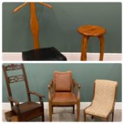 FIVE ITEMS OF VINTAGE & LATER OCCASIONAL FURNITURE to include a vintage oak adjustable back