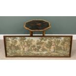VICTORIAN BAMBOO SIDE TABLE & A FRAMED MODERN TAPESTRY, octagonal top, lacquered bird and floral