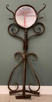 BENTWOOD MIRRORED HALL STAND THONET STYLE, (for restoration), bevel edged circular mirror, classic