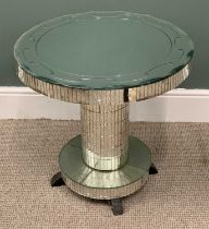 ART DECO STYLE MIRRORED CIRCULAR TABLE, bevel edged top, mirrored tile sides and central column,