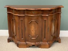 ITALIAN INLAID SERPENTINE SIDEBOARD, moulded edge shaped top, single central drawer, three curved