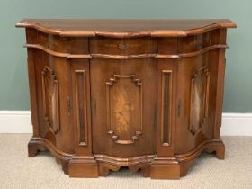 ITALIAN INLAID SERPENTINE SIDEBOARD, moulded edge shaped top, single central drawer, three curved