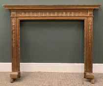 ANTIQUE STYLE PINE FIRE SURROUND, moulded, applied carving, beaded detail, 122 (h) x 147.5 (w) x