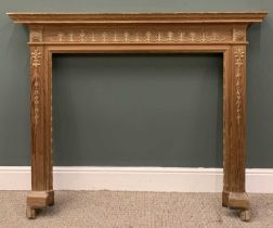 ANTIQUE STYLE PINE FIRE SURROUND, moulded, applied carving, beaded detail, 122 (h) x 147.5 (w) x