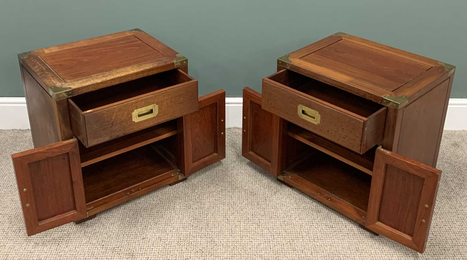 THREE REPRODUCTION CHINESE HARDWOOD CABINETS, comprising pair single drawer two door bedside - Image 2 of 4