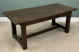 ANTIQUE STYLE OAK REFECTORY TABLE with 3.5cms thick top, substantial canted edge square supports,