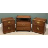 THREE REPRODUCTION CHINESE HARDWOOD CABINETS, comprising pair single drawer two door bedside