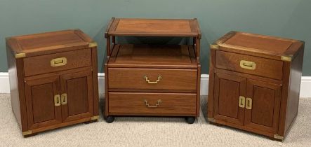 THREE REPRODUCTION CHINESE HARDWOOD CABINETS, comprising pair single drawer two door bedside